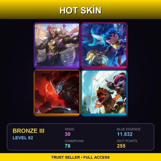 BR | Victorious Draven | Star Guardian Poppy | Blood Moon Yasuo | Dragon Trainer Tristana | 30 Skin | 78 Champ | Bronze III | Lv62