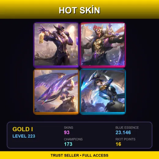 SG | Victorious Twisted Fate | Victorious Draven | Victorious Anivia | Pulsefire Fiora | 93 Skin | 173 Champ | Gold I | Lv223