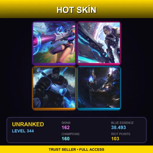 BR | Arcade Caitlyn | Pulsefire Riven | Pulsefire Shen | Cosmic Defender Xin Zhao | 162 Skin | 160 Champ | Lv344