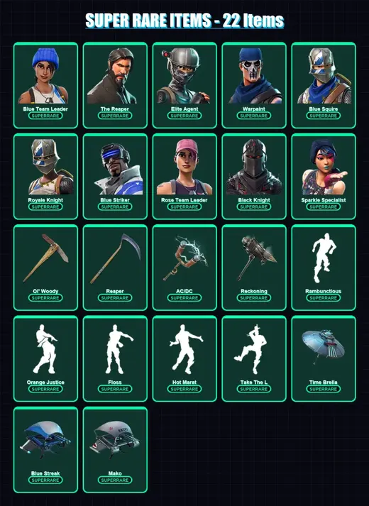 [PC/XBOX] | Blue Team Leader | The Reaper | Elite Agent | Warpaint | Blue Squire | 74 skin | 76 pickaxe | 81 emote | 81 glider | Lv841