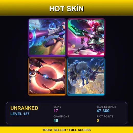 TR | Arcade Caitlyn | Arcade Hecarim | Cosmic Dawn Rakan | Ice King Twitch | 17 Skin | 49 Champ | Lv157