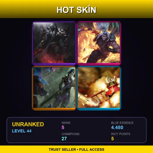 BR | Blood Moon Aatrox | Odyssey Yasuo | Arcane Enforcer Caitlyn | Red Baron Corki | 5 Skin | 27 Champ | Lv44