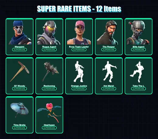 [PC/XBOX] | Warpaint | Rogue Agent | Rose Team Leader | The Reaper | Elite Agent | 118 skin | 89 pickaxe | 114 emote | 96 glider | Lv1250