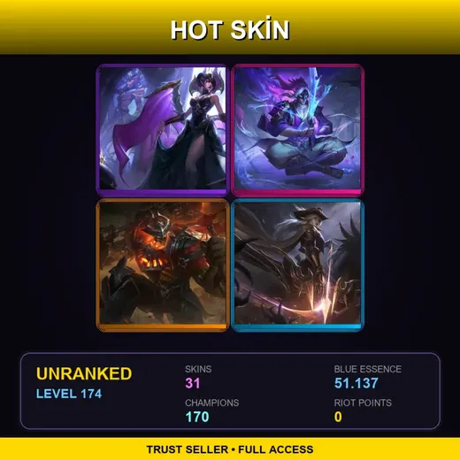 VN | Victorious Morgana | Spirit Blossom Master Yi | High Noon Mordekaiser | High Noon Ashe | 31 Skin | 170 Champ | Lv174