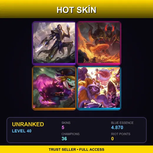 EUW | Victorious Lucian | Infernal Mordekaiser | Bewitching Tristana | Definitely Not Vel'Koz | 5 Skin | 36 Champ | Lv40