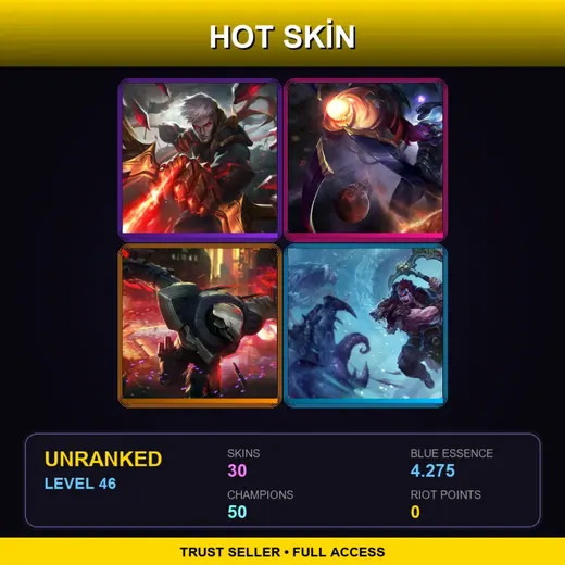 LAS | Conqueror Varus | Dark Star Varus | PROJECT: Zed | Woad King Darius | 30 Skin | 50 Champ | Lv46