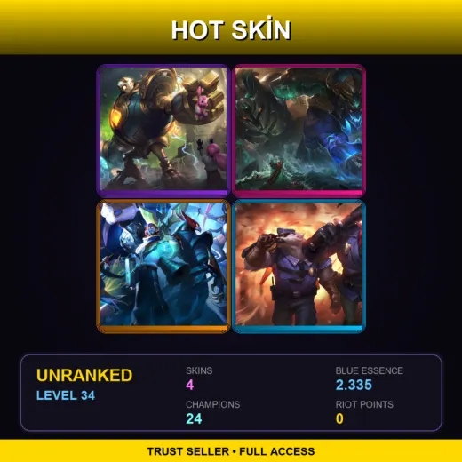 BR | Victorious Blitzcrank | Worldbreaker Trundle | SKT T1 Renekton | Captain Volibear | 4 Skin | 24 Champ | Lv34
