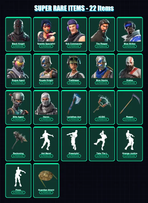[PC/XBOX] | Black Knight | Sparkle Specialist | Sub Commander | The Reaper | Blue Striker | 123 skin | 82 pickaxe | 91 emote | 78 glider | Lv1160