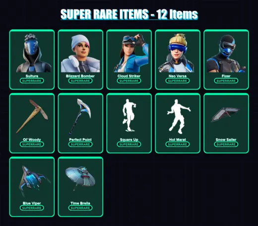 [PS4/PS5/XBOX/PC] | Sultura | Blizzard Bomber | Cloud Striker | Neo Versa | Fixer | 164 skin | 195 pickaxe | 140 emote | 168 glider | Lv2280