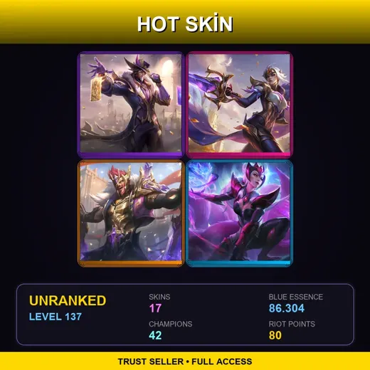 NA | Victorious Twisted Fate | Victorious Fiora | Victorious Draven | Challenger Ahri | 17 Skin | 42 Champ | Lv137