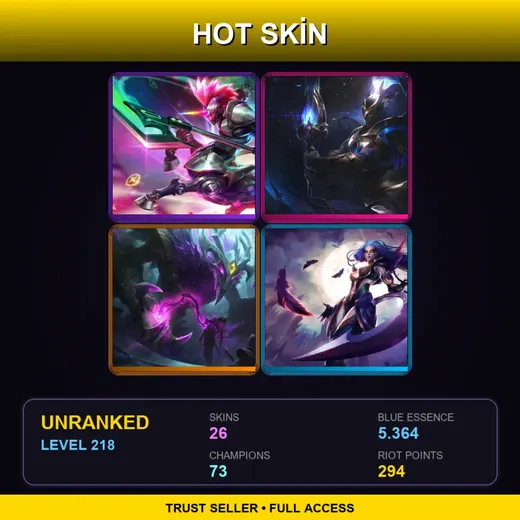 BR | Cosmic Defender Xin Zhao | Arcade Hecarim | Old God Nocturne | Dark Valkyrie Diana | 26 Skin | 73 Champ | Lv218