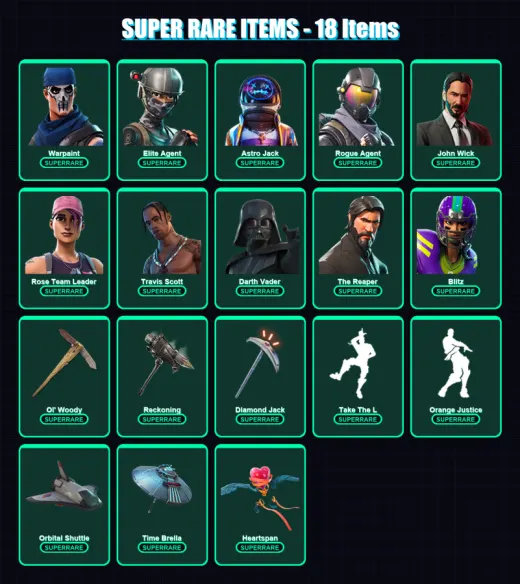 [PC/PSN] | Warpaint | Elite Agent | Astro Jack | Rogue Agent | John Wick | 480 skin | 434 pickaxe | 567 emote | 256 glider | Lv3173