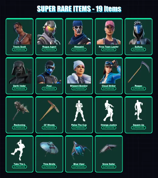 [PS4/PS5/XBOX/PC] | Travis Scott | Rogue Agent | Warpaint | Rose Team Leader | Sultura | 219 skin | 211 pickaxe | 197 emote | 195 glider | Lv3478
