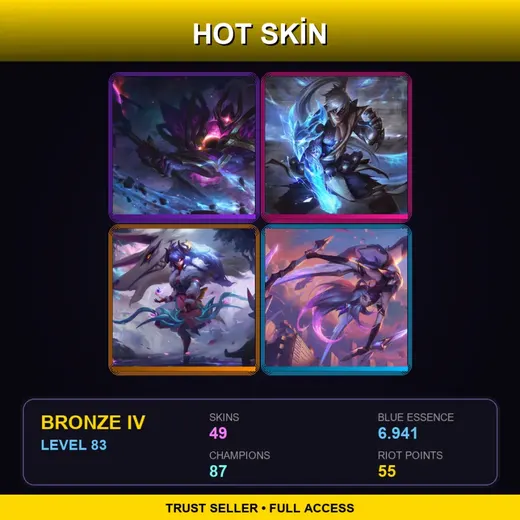 LAS | Dark Star Mordekaiser | Spirit Blossom Kindred | Star Guardian Akali | Elderwood Wukong | 49 Skin | 87 Champ | Bronze IV | Lv83