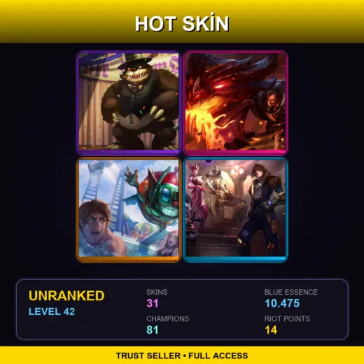 VN | Prom Queen Annie | Dragonslayer Braum | Pool Party Ziggs | Jack of Hearts Twisted Fate | 31 Skin | 81 Champ | Lv42