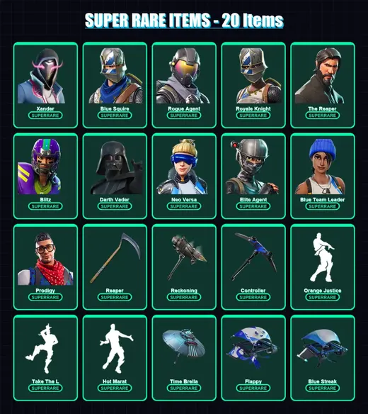 [PC/XBOX] | Renegade Raider | Xander | Blue Squire | Rogue Agent | Royale Knight | 246 skin | 222 pickaxe | 226 emote | 196 glider | Lv2399