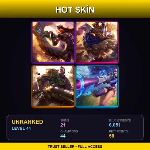 EUW | Victorious Sivir | Victorious Maokai | Victorious Graves | Arcade Caitlyn | 21 Skin | 44 Champ | Lv44