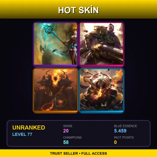 SG | Hextech Janna | Victorious Graves | High Noon Thresh | God Staff Jax | 20 Skin | 58 Champ | Lv77