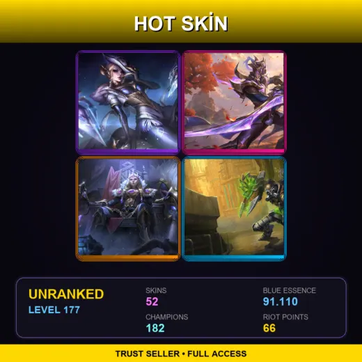 TW | Prestige High Noon Evelynn | Victorious Master Yi | Victorious Sejuani | Hextech Singed | 52 Skin | 182 Champ | Lv177