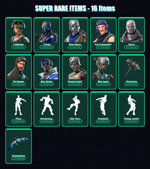 [PC/PSN] | Trailblazer | Trilogy | Blue Squire | Sub Commander | Havoc | 35 skin | 30 pickaxe | 37 emote | 33 glider | Lv554