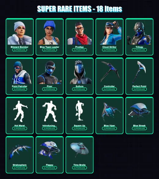 [PS4/PS5/XBOX/PC] | Blizzard Bomber | Blue Team Leader | Prodigy | Cloud Striker | Trilogy | 73 skin | 144 pickaxe | 88 emote | 120 glider | Lv1862