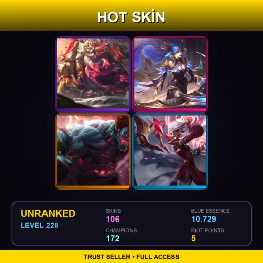 LAN | Prestige Duality Dragon Volibear | Victorious Sona | Hextech Sion | Conqueror Karma | 106 Skin | 172 Champ | Lv228