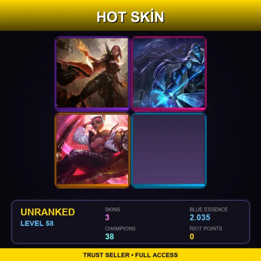 BR | High Noon Irelia | Arctic Ops Varus | True Damage Qiyana | 3 Skin | 38 Champ | Lv58