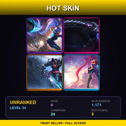 TR | Super Galaxy Nidalee | Headhunter Master Yi | Dreadknight Garen | Imperial Lux | 4 Skin | 24 Champ | Lv34