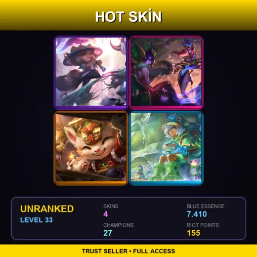 BR | Spirit Blossom Teemo | Lunar Wraith Caitlyn | Firecracker Teemo | Rain Shepherd Milio | 4 Skin | 27 Champ | Lv33