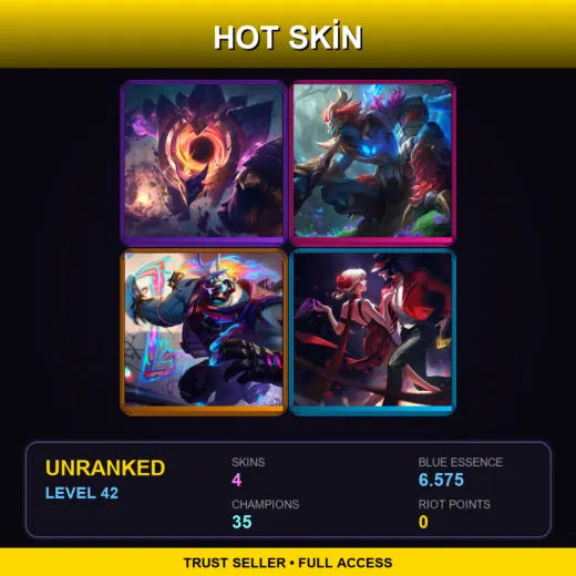 EUW | Dark Star Malphite | Elderwood Wukong | Street Demons Dr. Mundo | Tango Twisted Fate | 4 Skin | 35 Champ | Lv42