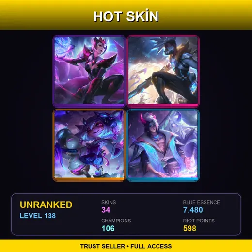 BR | Challenger Ahri | Spirit Blossom Tristana | Spirit Blossom Aphelios | Pulsefire Ekko | 34 Skin | 106 Champ | Lv138