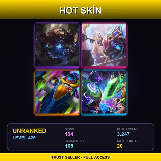 SG | Hextech Galio | Hextech Kog'Maw | Spirit Blossom Tristana | Battle Academia Garen | 194 Skin | 168 Champ | Lv429