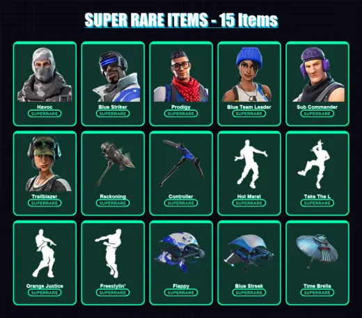 [PC/XBOX/PSN] | Havoc | Blue Striker | Prodigy | Blue Team Leader | Sub Commander | 59 skin | 95 pickaxe | 69 emote | 81 glider | Lv1939