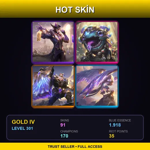 LAN | Victorious Twisted Fate | Victorious Kog'Maw | Victorious Braum | Victorious Anivia | 91 Skin | 170 Champ | Gold IV | Lv301
