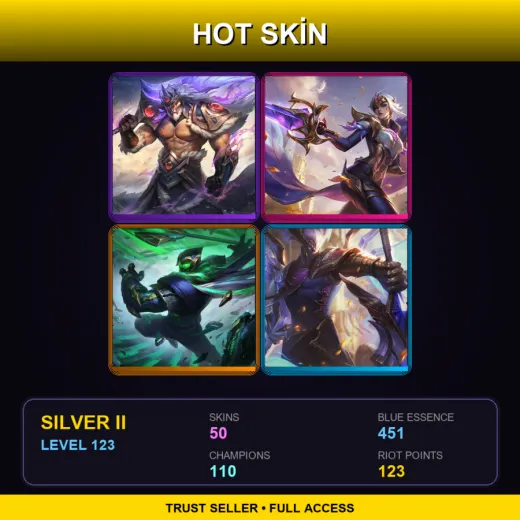 BR | Victorious Tryndamere | Victorious Fiora | Conqueror Jax | Victorious Aatrox | 50 Skin | 110 Champ | Silver II | Lv123