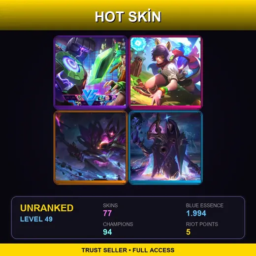 SG | Dark Star Mordekaiser | PROJECT: Yi | Blood Moon Evelynn | Star Guardian Janna | 77 Skin | 94 Champ | Lv49