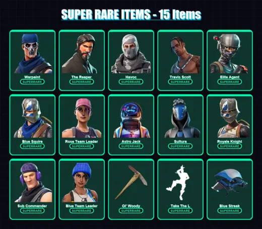 [PS4/PS5/XBOX/PC] | Warpaint | The Reaper | Havoc | Travis Scott | Elite Agent | 37 skin | 36 pickaxe | 35 emote | 37 glider | Lv458