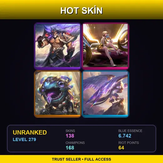VN | Victorious Tryndamere | Prestige K/DA Evelynn | Victorious Kog'Maw | Victorious Anivia | 138 Skin | 168 Champ | Lv279