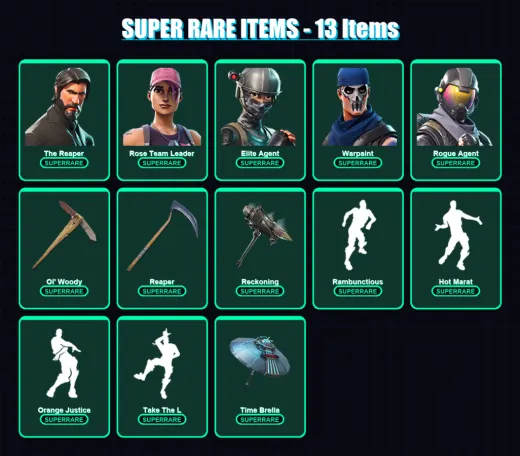 [PC] | The Reaper | Rose Team Leader | Elite Agent | Warpaint | Rogue Agent | 282 skin | 274 pickaxe | 250 emote | 192 glider | Lv2482