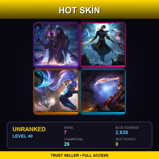 LAN | Dark Cosmic Jhin | Odyssey Kayn | Super Galaxy Nidalee | Ionia Master Yi | 7 Skin | 26 Champ | Lv40