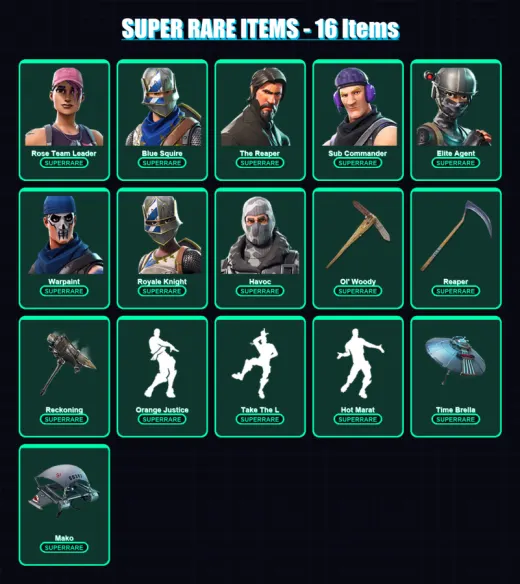 [PC/XBOX/PSN] | Rose Team Leader | Blue Squire | The Reaper | Sub Commander | Elite Agent | 72 skin | 62 pickaxe | 62 emote | 68 glider | Lv823