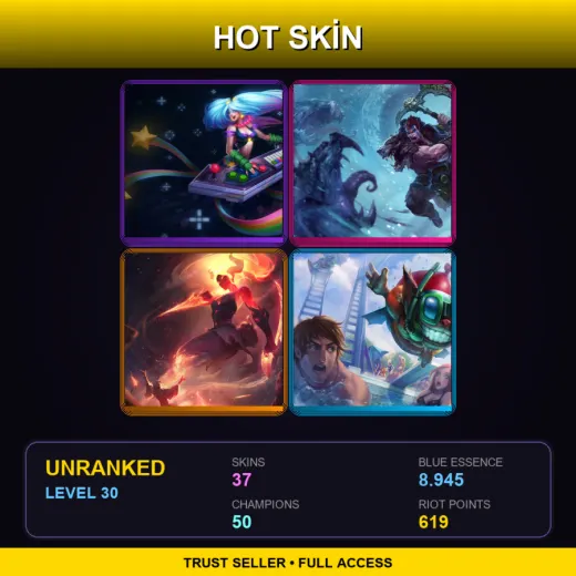 OCE | Arcade Sona | Woad King Darius | Infernal Akali | Pool Party Ziggs | 37 Skin | 50 Champ | Lv30