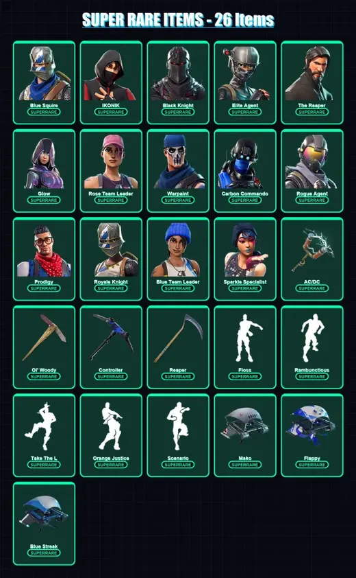 [PC/XBOX/PSN] | Blue Squire | IKONIK | Black Knight | Elite Agent | The Reaper | 87 skin | 63 pickaxe | 85 emote | 65 glider | Lv845