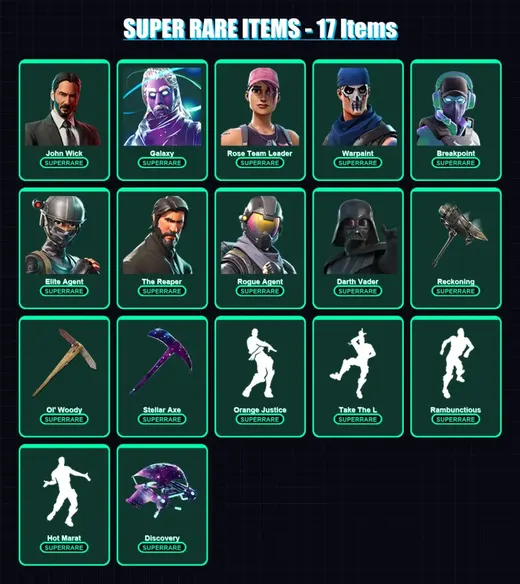 [PC/PSN] | John Wick | Galaxy | Rose Team Leader | Warpaint | Breakpoint | 229 skin | 192 pickaxe | 149 emote | 156 glider | Lv2318
