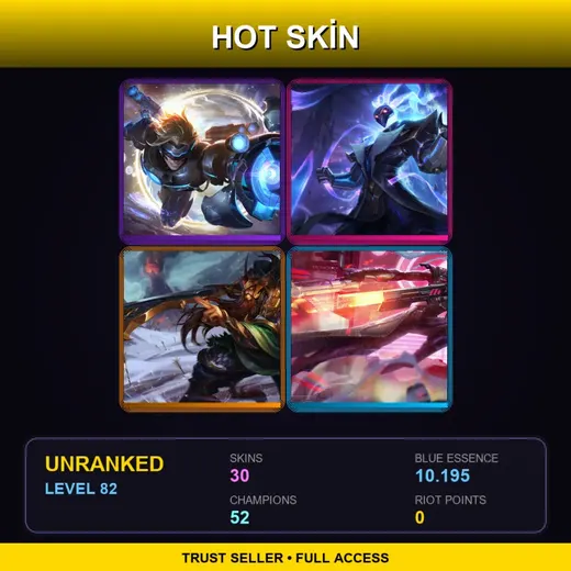 LAS | Pulsefire Ezreal | PROJECT: Lucian | Pulsefire Thresh | Warring Kingdoms Tryndamere | 30 Skin | 52 Champ | Lv82