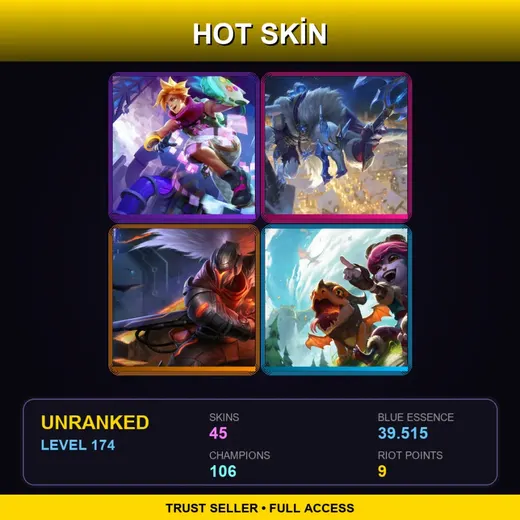 VN | Arcade Ezreal | PROJECT: Yasuo | Dragon Trainer Tristana | King Tryndamere | 45 Skin | 106 Champ | Lv174