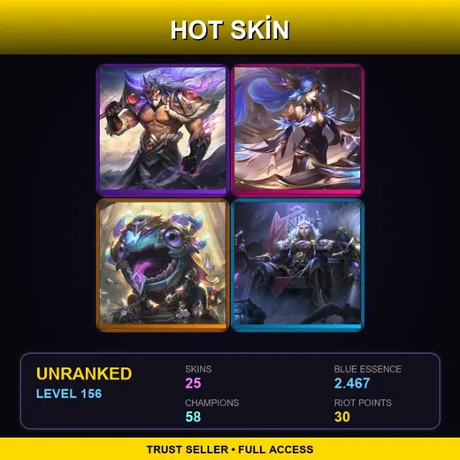 LAS | Victorious Tryndamere | Victorious Sona | Victorious Kog'Maw | Victorious Sejuani | 25 Skin | 58 Champ | Lv156