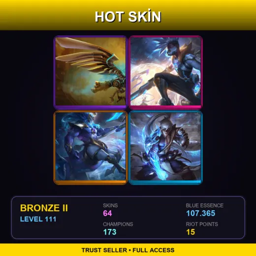 SG | Hextech Anivia | Pulsefire Ekko | Cosmic Charger Hecarim | Storm Dragon Lee Sin | 64 Skin | 173 Champ | Bronze II | Lv111
