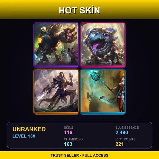 EUW | Victorious Blitzcrank | Victorious Kog'Maw | Victorious Lucian | Hextech Janna | 116 Skin | 163 Champ | Lv138 — Ruthless Pantheon