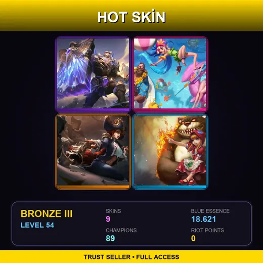 EUNE | Victorious Braum | Pool Party Zoe | Waterloo Miss Fortune | Red Riding Annie | 9 Skin | 89 Champ | Bronze III | Lv54 — Waterloo Miss Fortune